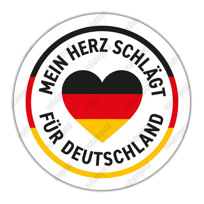 Aufkleber rund 9,5 cm "Mein Herz schlägt für Deutschland" 25 Stück. - realsatireportal