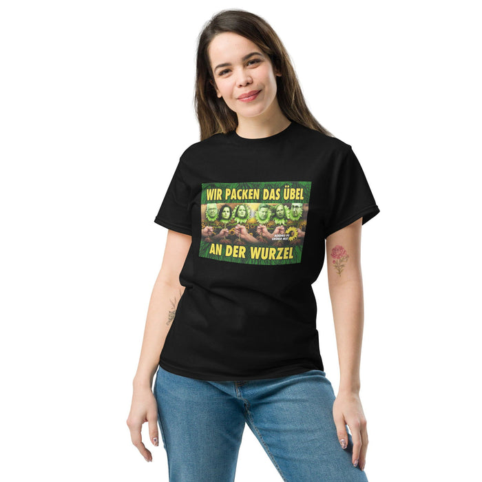 Klassisches T-Shirt "Wir müssen das Übel an der Wurzel packen" - realsatireportal