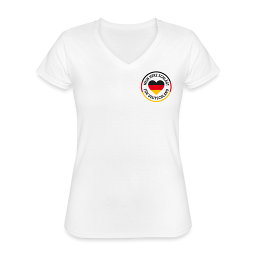 Klassisches Frauen-T-Shirt mit V-Ausschnitt "Mein Herz schlägt für Deutschland" - weiß