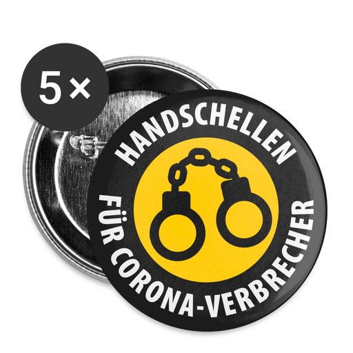 "Corona-Verbrecher" Buttons groß 56 mm (5er Pack) - weiß