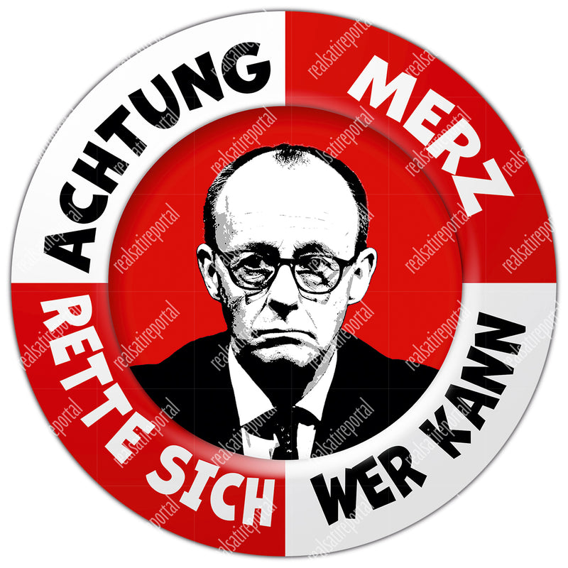 Aufkleber rund 9,5 cm "Achtung Merz" 5 Stück.