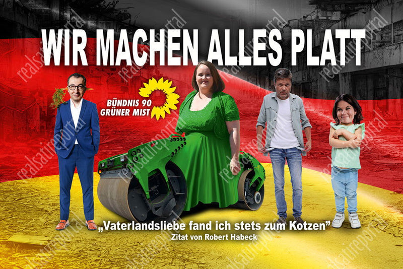 Aufkleber "Wir machen alles platt" in zwei Größen, 25 Stück - realsatireportal