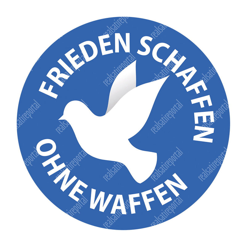 Aufkleber rund 9,5 cm "Frieden schaffen ohne Waffen" 25 Stück. - realsatireportal
