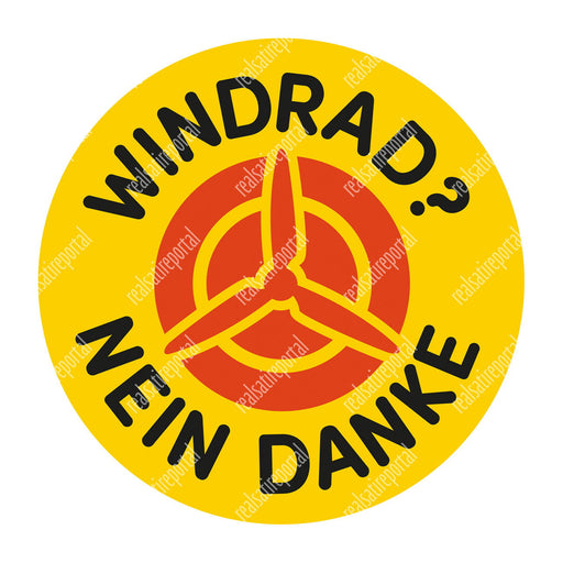 Aufkleber rund 9,5 cm "Windrad? Nein Danke" 25 Stück. - realsatireportal