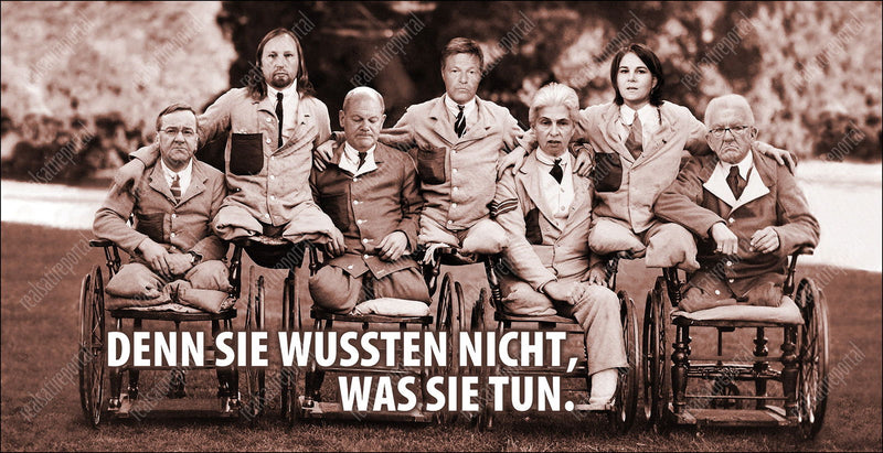 Banner "Denn sie wussten nicht, was sie tun" in verschiedenen Größen. - realsatireportal