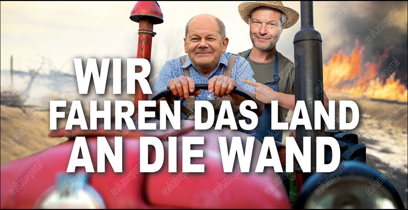 Banner "Wir fahren das Land an die Wand" in verschiedenen Größen. - realsatireportal