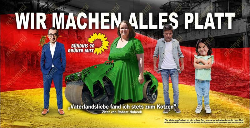 Banner "Wir machen alles platt" in verschiedenen Größen. - realsatireportal