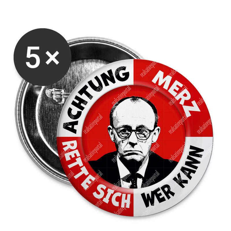 "Achtung Merz" Buttons groß 56 mm (5er Pack)