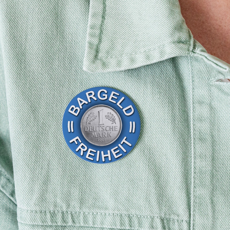 "Bargeld = Freiheit" Buttons groß 56 mm (5er Pack)