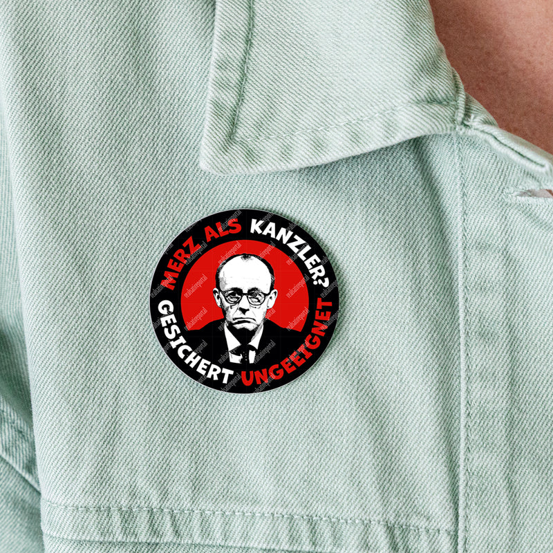 "Gesichert ungeeignet" Buttons groß 56 mm (5er Pack)