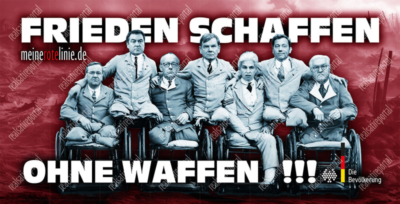 Banner "Frieden schaffen ohne Waffen" in verschiedenen Größen.