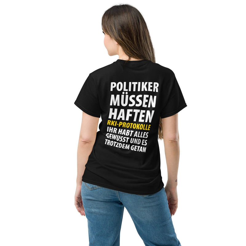Klassische T-Shirt "Politiker müssen haften" in vielen Farben. - realsatireportal