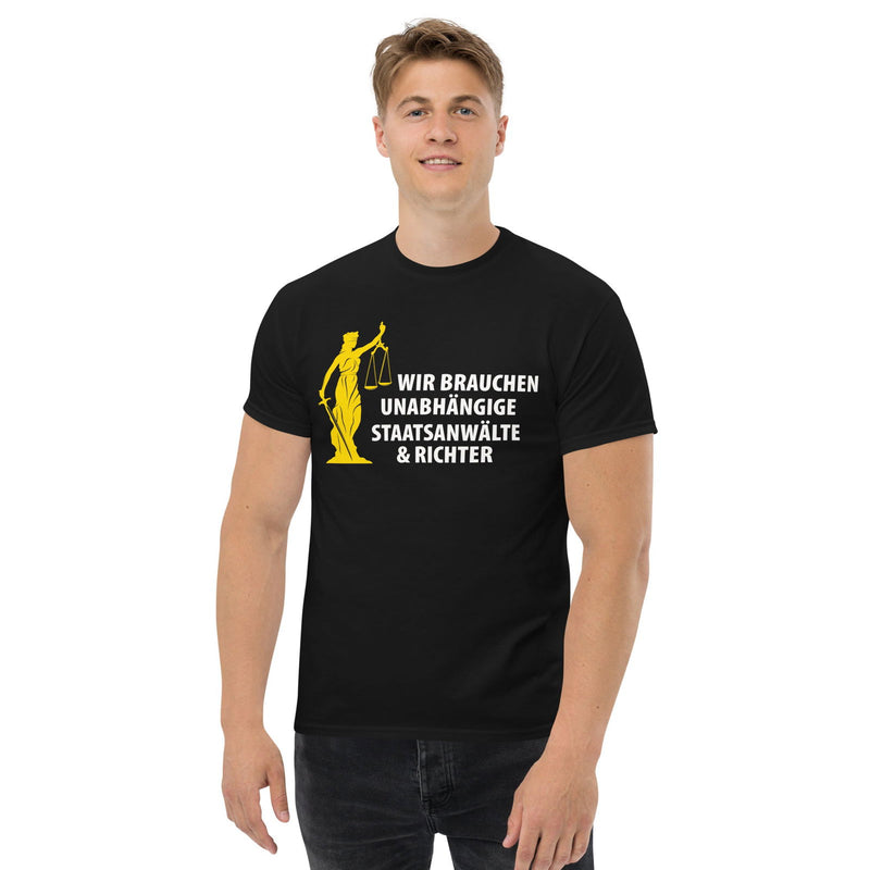 Klassisches T-Shirt "Politiker müssen haften" in vielen Farben. - realsatireportal