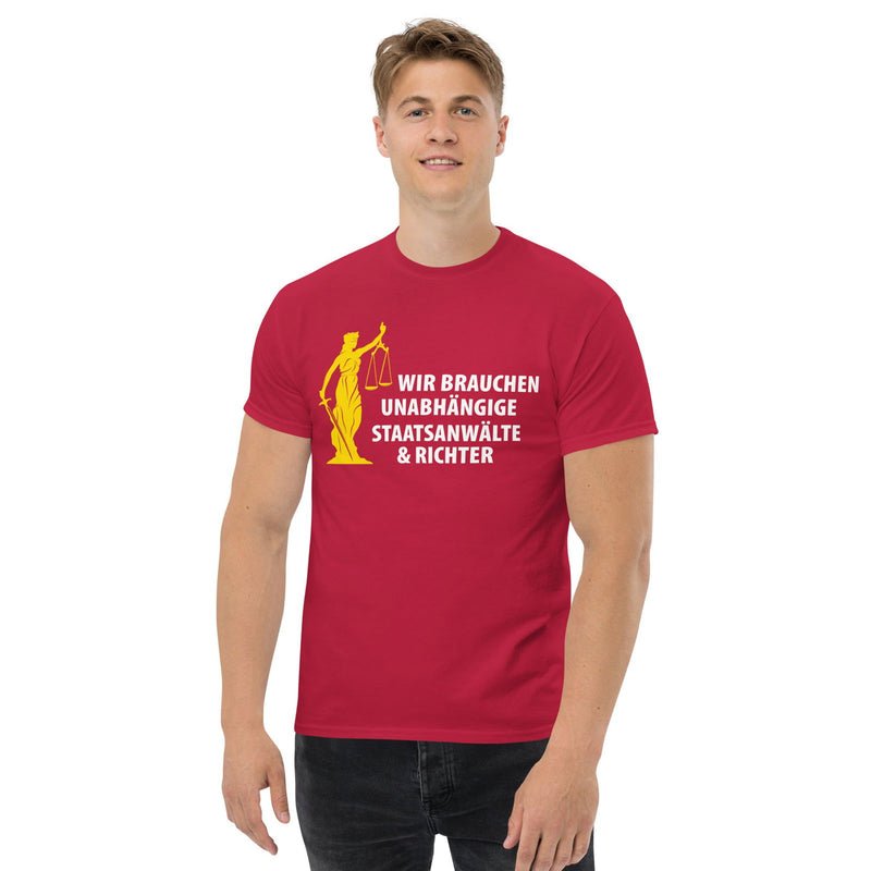 Klassisches T-Shirt "Politiker müssen haften" in vielen Farben. - realsatireportal
