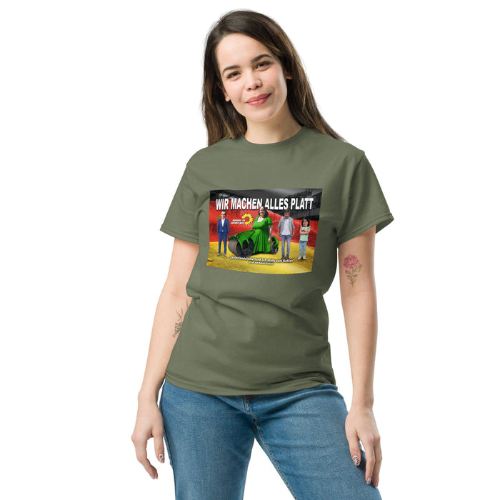 Klassisches T-Shirt "Wir machen alles platt" - realsatireportal