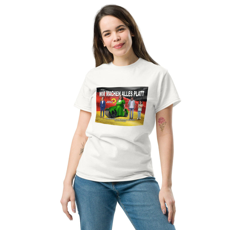 Klassisches T-Shirt "Wir machen alles platt" - realsatireportal