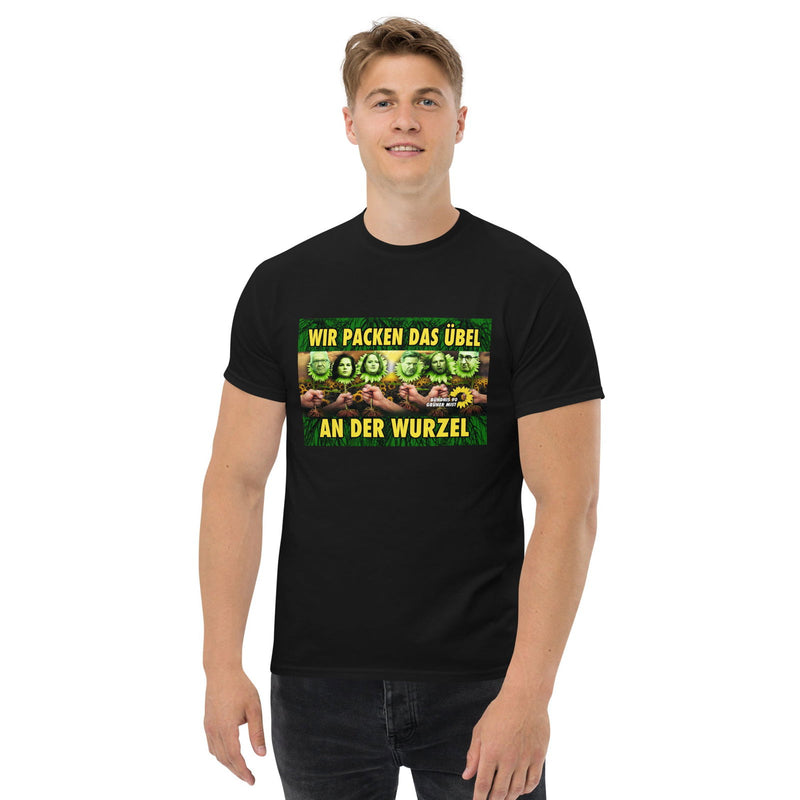 Klassisches T-Shirt "Wir müssen das Übel an der Wurzel packen" - realsatireportal