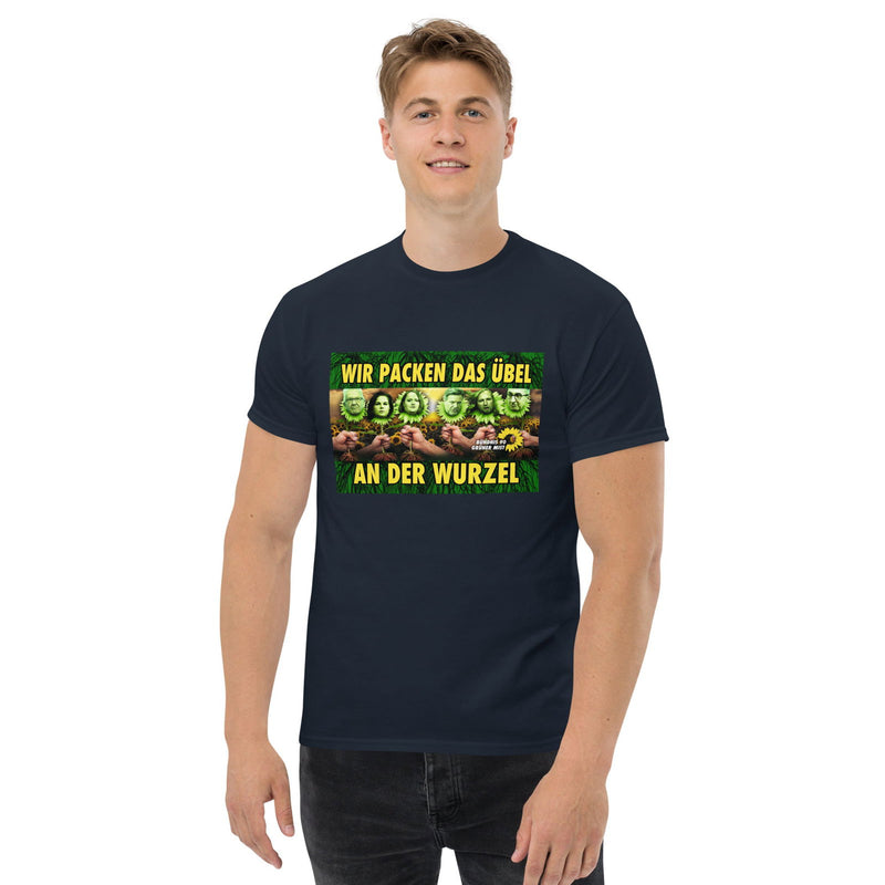 Klassisches T-Shirt "Wir müssen das Übel an der Wurzel packen" - realsatireportal