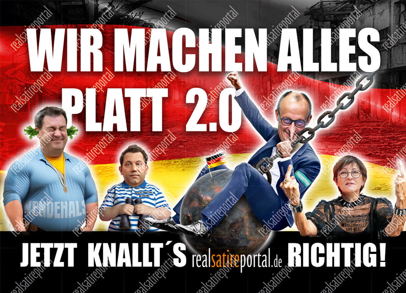 Aufkleber "Wir machen alles platt 2.0 - Jetzt knallt's richtig", 5 Stück DIN A7, (10,5 cm x 7,4 cm)