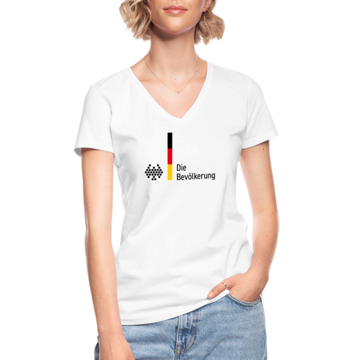 Klassisches Frauen-T-Shirt mit V-Ausschnitt "Die Bevölkerung" - weiß