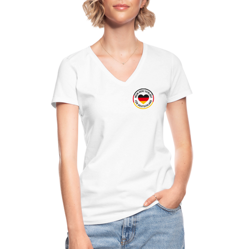 Klassisches Frauen-T-Shirt mit V-Ausschnitt "Mein Herz schlägt für Deutschland" - weiß