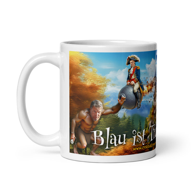 2 Panoramatassen "Blau ist Trumpf & Das Spiel ist auuus"