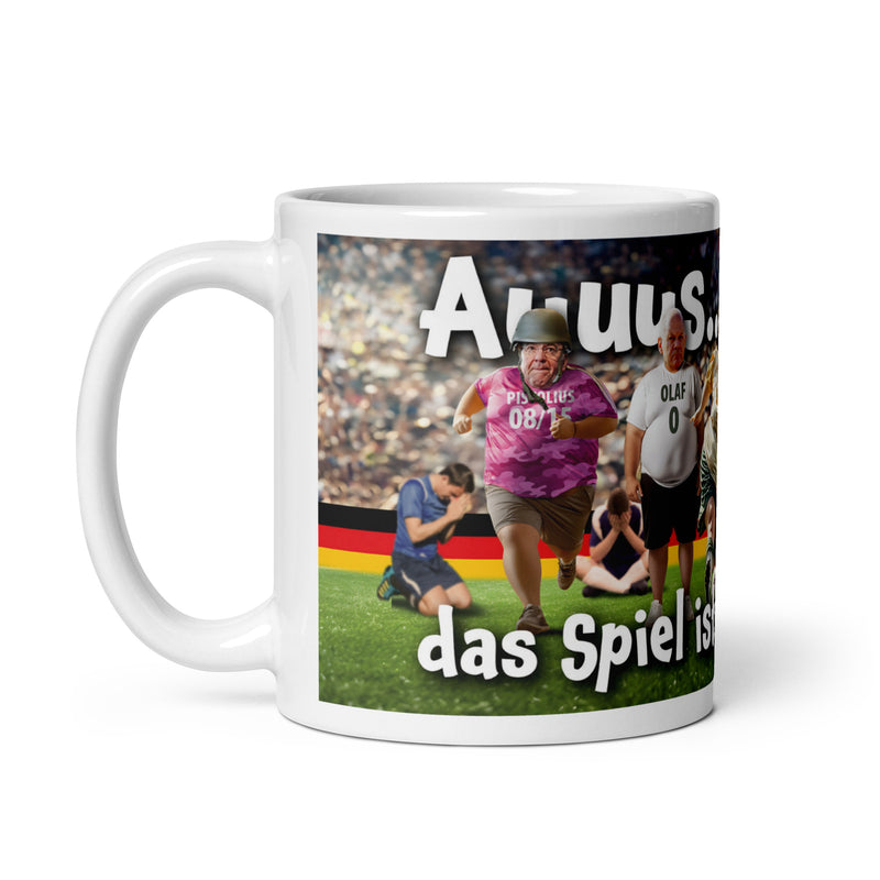 2 Panoramatassen "Blau ist Trumpf & Das Spiel ist auuus"